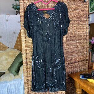 Stenay Womens Vintage Sequin Beaded Silk Dress